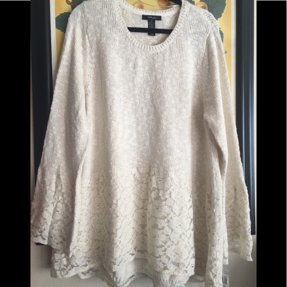 Style & Co. Sweaters - Style & Co. Ivory Color Lace Overlay Plus Size Sweater